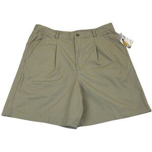 White Stag Womens Beige Cotton Pleated Shorts With Pockets Elastic Back Size 14